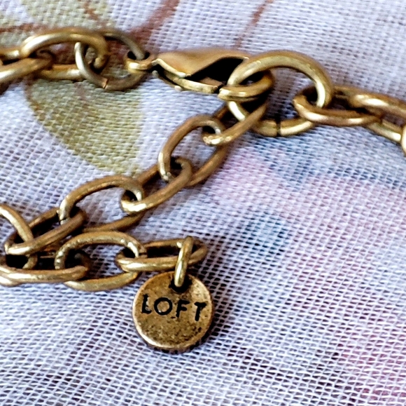 LOFT Domed Multi Shape Stones Rhinestone Statement Necklace Antiqued Brass EUC - Picture 6 of 10